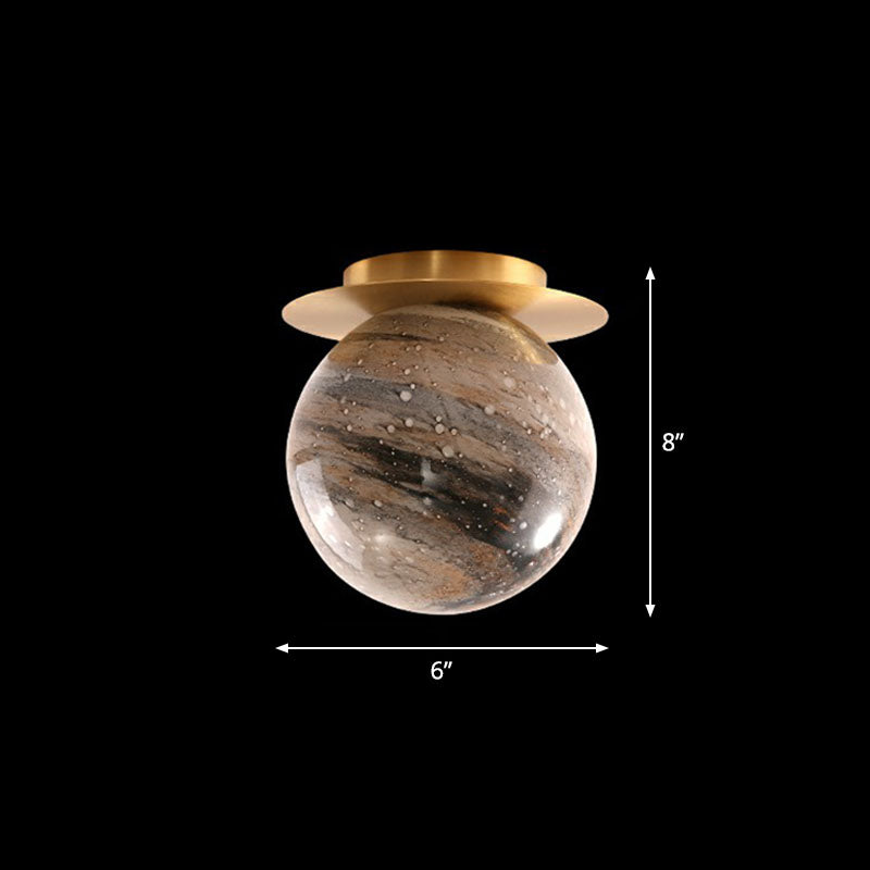 Nordic 1 - Light Stained Glass Flush Mount Lamp: Elegant Brass Finish Ceiling Light For Corridor