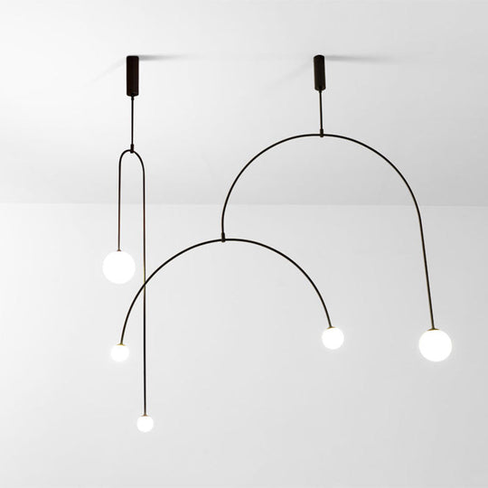 Modern Black Arched Chandelier With 3 Lights And White Glass Ball Shade