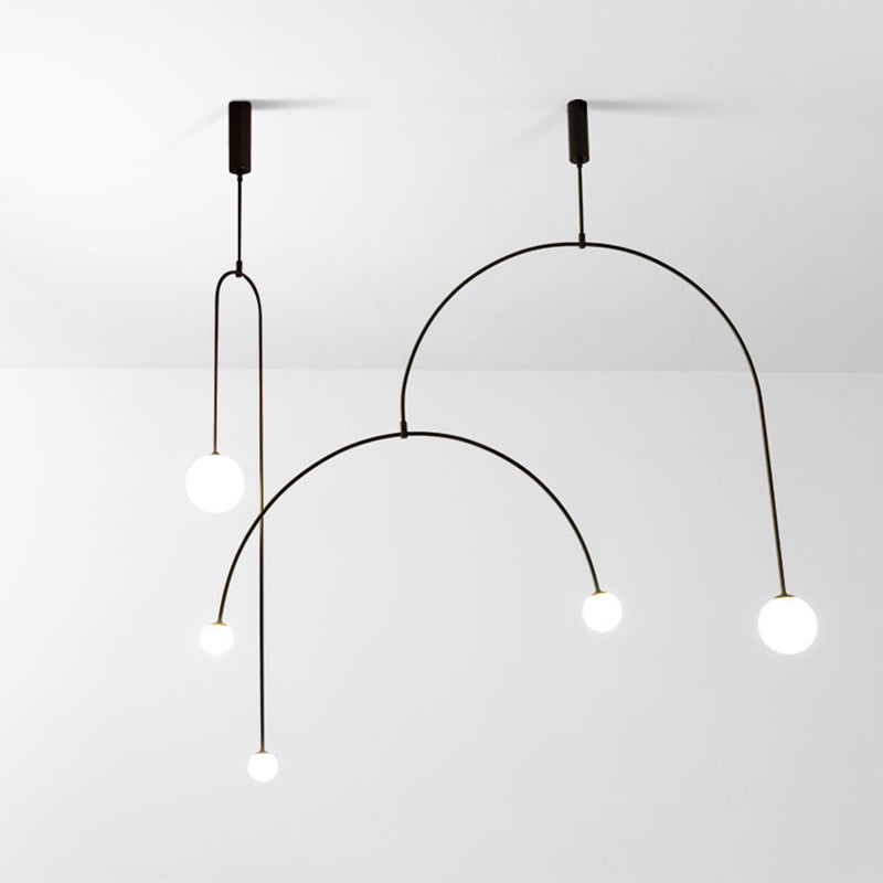 Modern Black Arched Pendant Lamp - Simplicity 3-Light Chandelier With Ball White Glass Shade