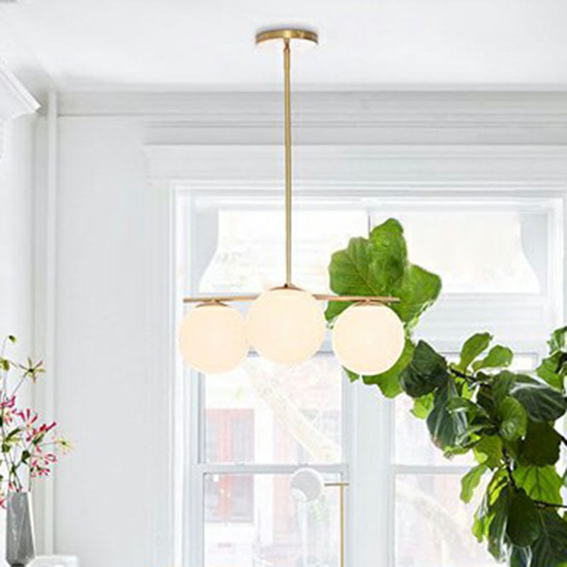 Modern 3-Head Gold Ball Chandelier With Cream Glass Shade - Minimalistic Lighting Solution