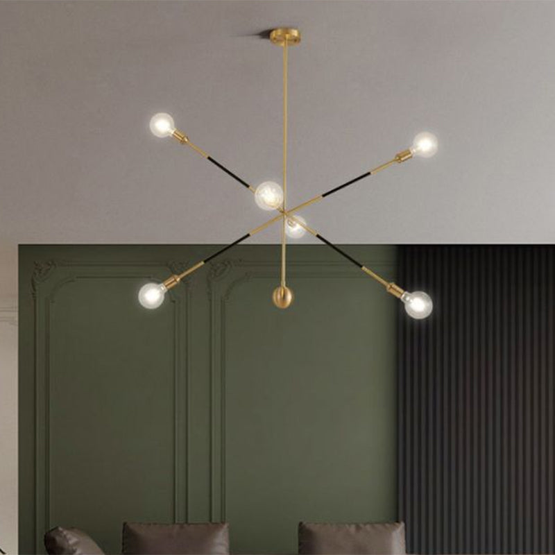 Minimalist Black & Gold Burst Chandelier: 6-Light Metal Pendant Lamp With Adjustable Design