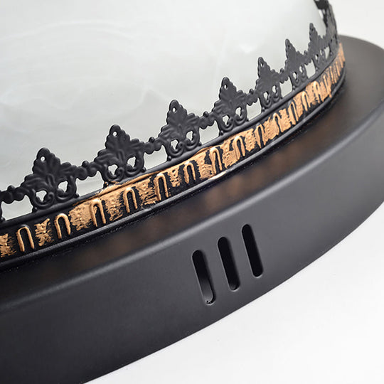 White Glass Flush Fixture With Traditional Design - 3/4 Lights Black Finish 14’/18’ Wide