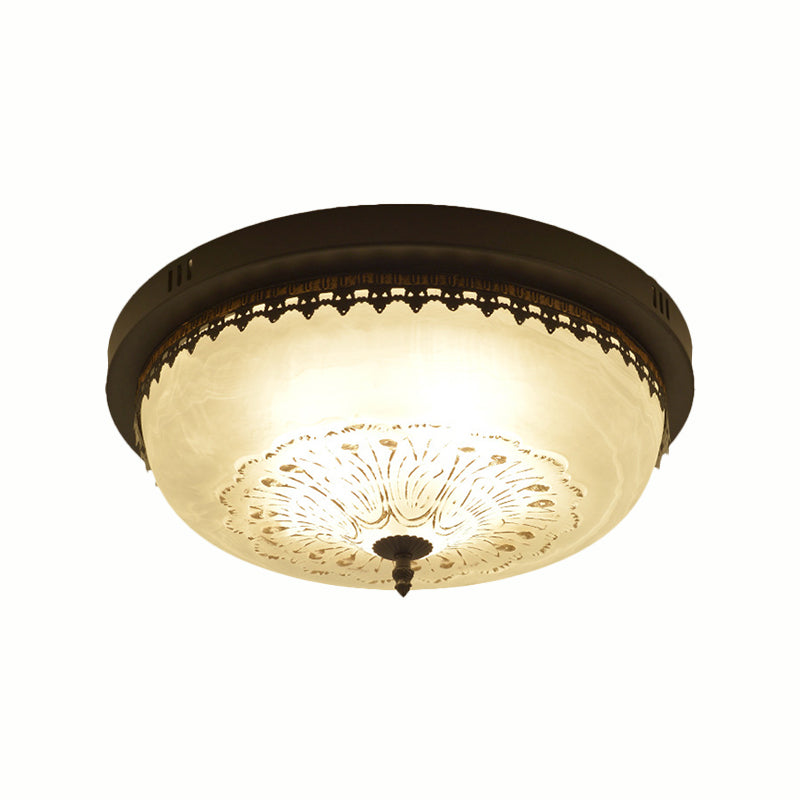 White Glass Flush Fixture With Traditional Design - 3/4 Lights Black Finish 14’/18’ Wide