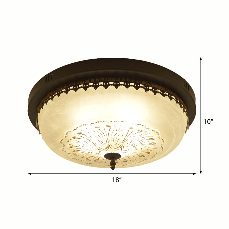 White Glass Flush Fixture With Traditional Design - 3/4 Lights Black Finish 14’/18’ Wide