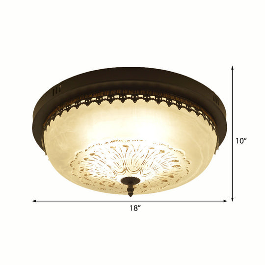White Glass Flush Fixture With Traditional Design - 3/4 Lights Black Finish 14’/18’ Wide
