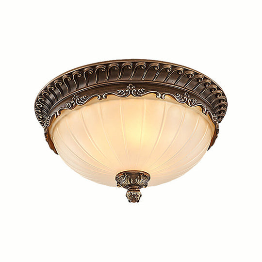 Traditional Bronze Flush Mount Ceiling Light Fixture With Frosted Glass Shade - 3 Lights