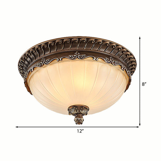 Traditional Bronze Flush Mount Ceiling Light Fixture With Frosted Glass Shade - 3 Lights
