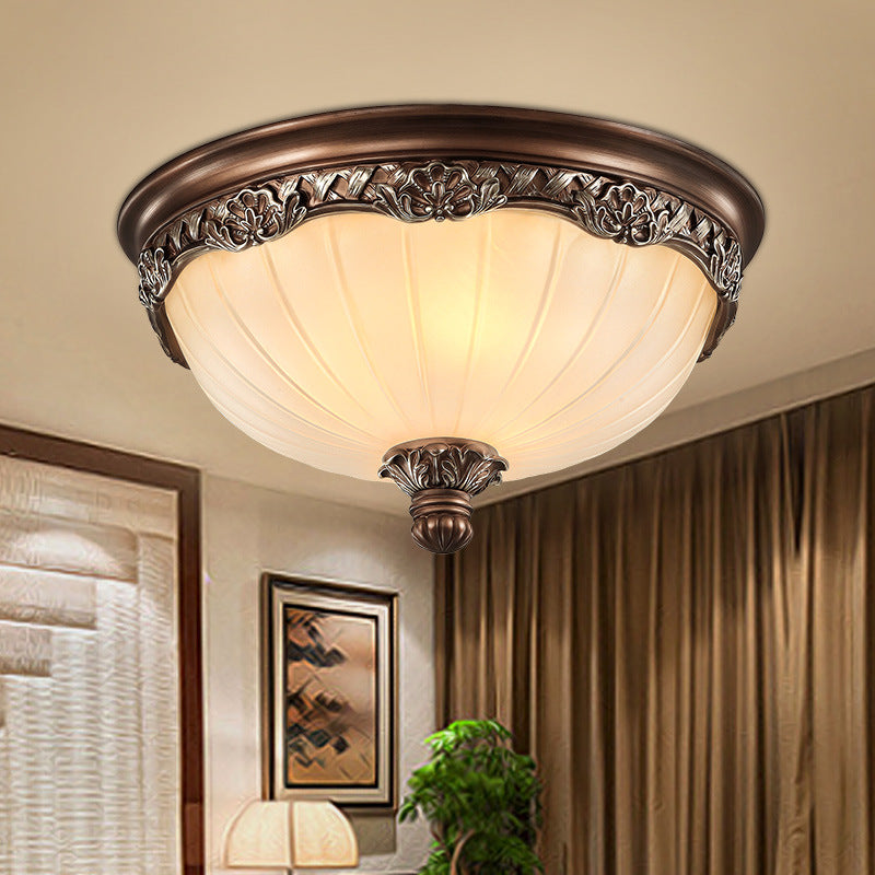 Classic Black Flush Ceiling Light With Frosted Glass Shade - 3 Lights 14/18 Wide
