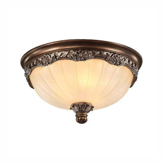 Classic Black Flush Ceiling Light With Frosted Glass Shade - 3 Lights 14/18 Wide