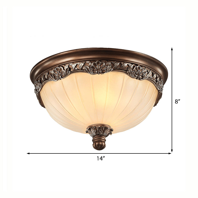 Classic Black Flush Ceiling Light With Frosted Glass Shade - 3 Lights 14/18 Wide