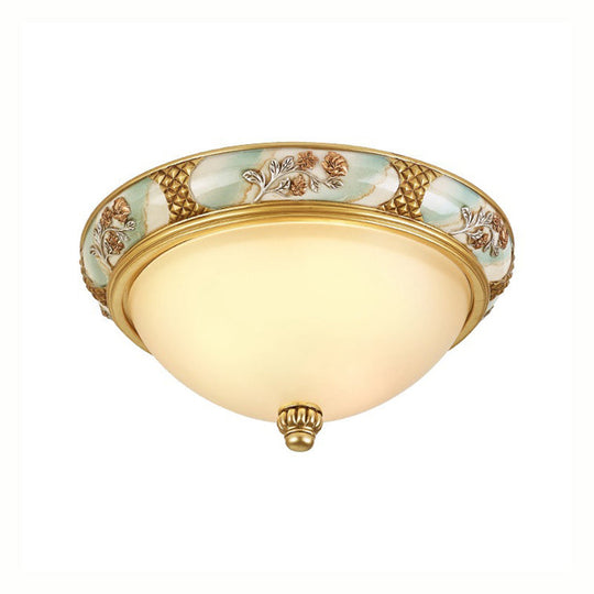 Traditional Brass Bowl Shaped Flushmount Light - Frosted Glass 3 Lights 15/19 Wide