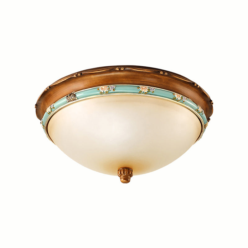 Traditional Brown Bowl Shaped Bedroom Ceiling Light Fixture - 3 Lights Frosted Glass 12.5/16/18.5