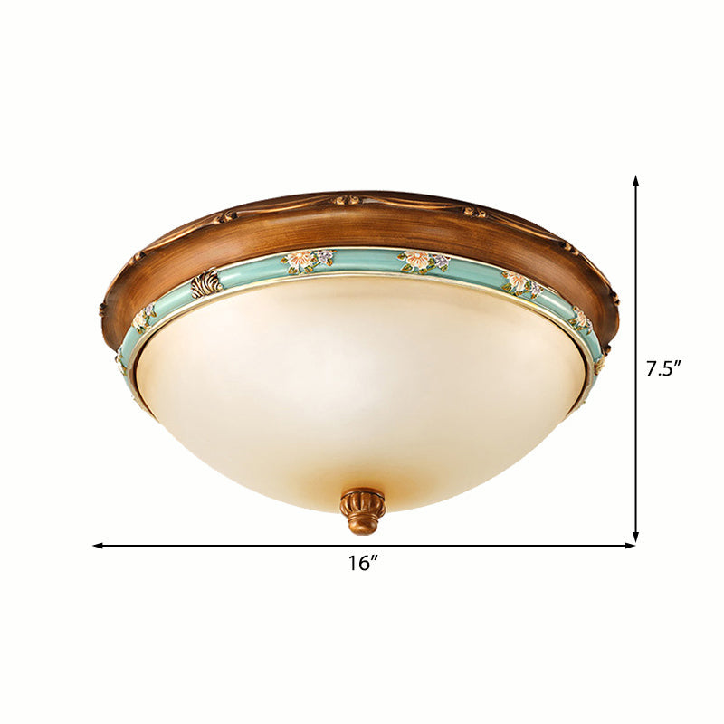 Traditional Brown Bowl Shaped Bedroom Ceiling Light Fixture - 3 Lights Frosted Glass