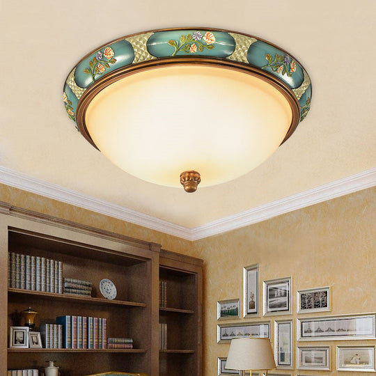 Traditional Frosted Glass Ceiling Light In Bronze - 3 Lights Flushmount Wide (15’/19’) For