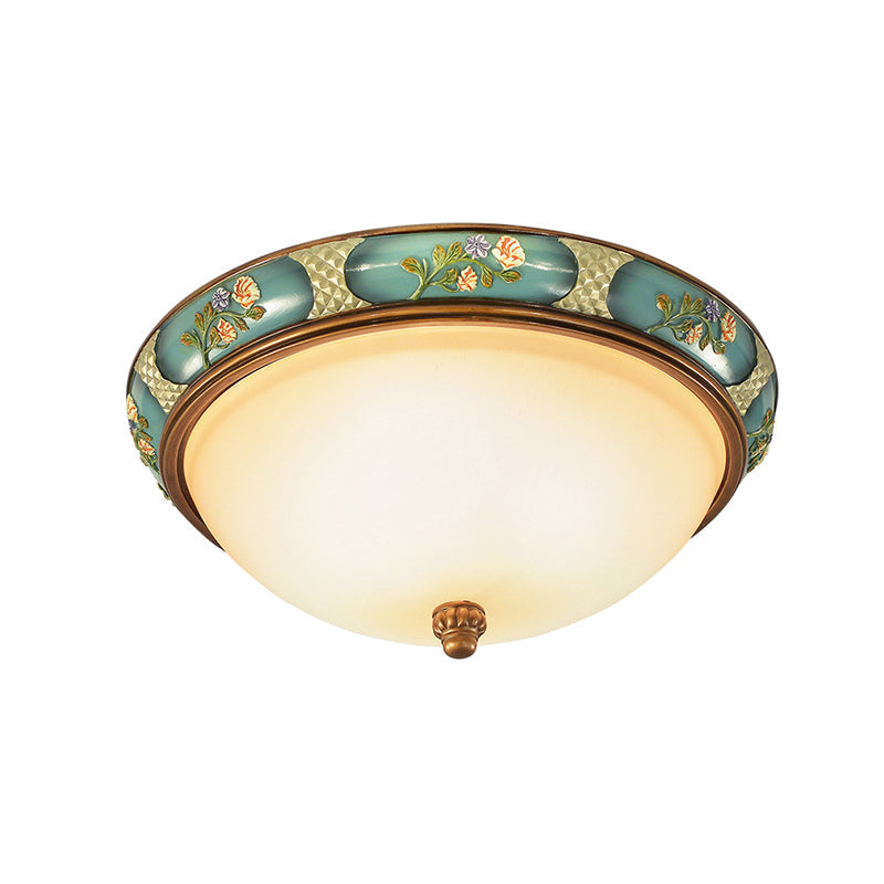 Traditional Frosted Glass Ceiling Light In Bronze - 3 Lights Flushmount Wide (15’/19’) For Corridor
