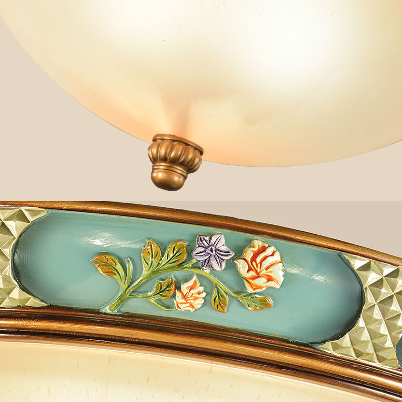 Traditional Frosted Glass Ceiling Light In Bronze - 3 Lights Flushmount Wide (15’/19’) For Corridor