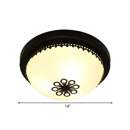 Classic Black Flush Ceiling Light Fixture 4 Lights Frosted Glass Bowl 14/18 Wide - Ideal For
