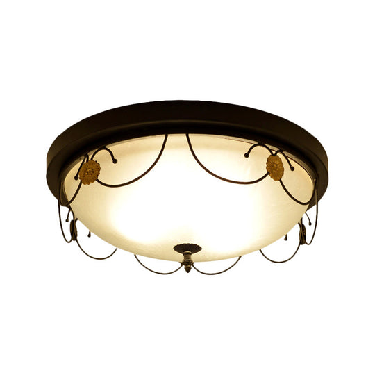 Traditional Frosted Glass Domed Bedroom Flushmount Light With 4 Lights Black Ceiling Lighting -