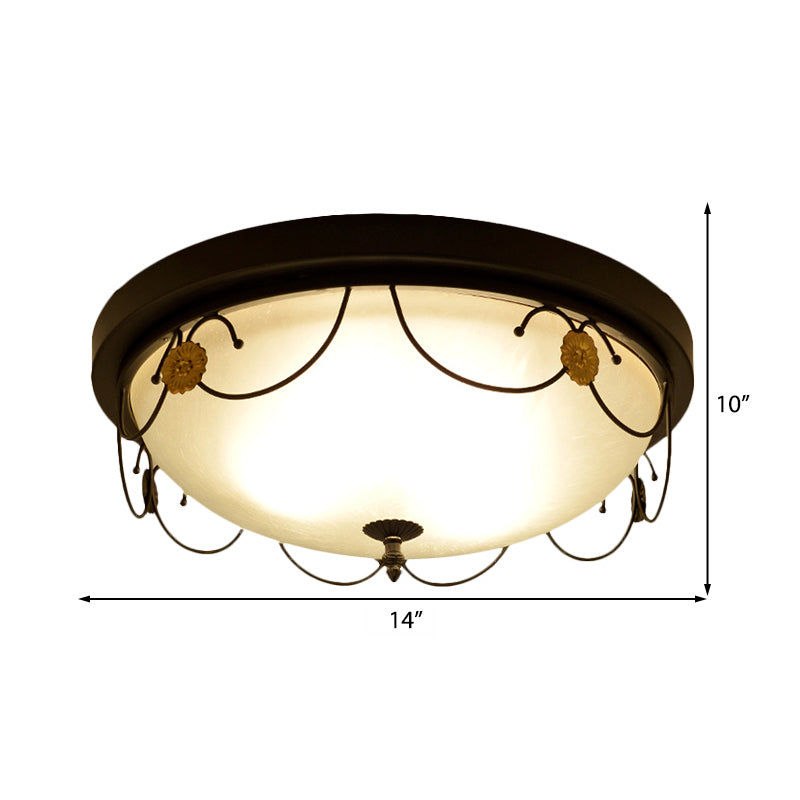 Traditional Frosted Glass Domed Bedroom Flushmount Light With 4 Lights Black Ceiling Lighting -
