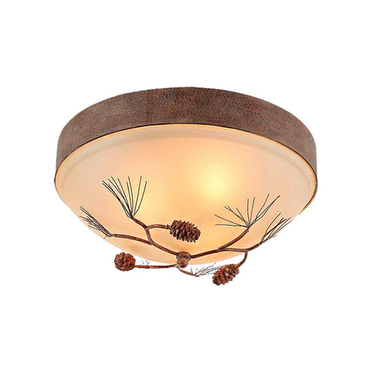 Traditional Beige Ceiling Light Fixture With Frosted Glass Drum Shade - 3 Lights For Bedroom