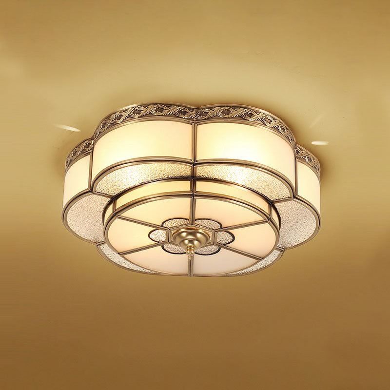Traditional Brass Finish Ceiling Mount Lamp With Frost Glass - Flower Corridor Flush Light Fixture 3