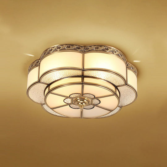 Traditional Brass Finish Ceiling Mount Lamp With Frost Glass - Flower Corridor Flush Light Fixture 3