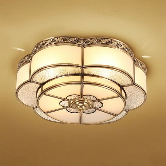 Traditional Brass Finish Ceiling Mount Lamp With Frost Glass - Flower Corridor Flush Light Fixture 6