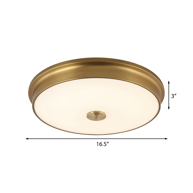 Led Drum Flush Mount Lighting White Glass Ceiling Fixture For Living Room In Warm/White Light