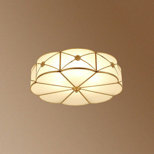 Colonial Chic Floral Bedroom Ceiling Mount Light - White Glass With Brass Finish 4 /