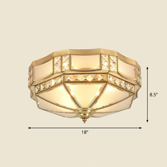 Octagonal Flush Mount Ceiling Light With Crystal Accent - Classic Brass Finish / 18’