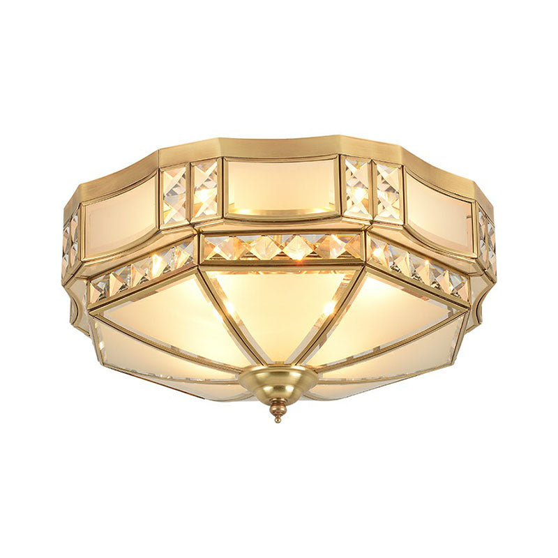 Octagonal Flush Mount Ceiling Light With Crystal Accent - Classic Brass Finish