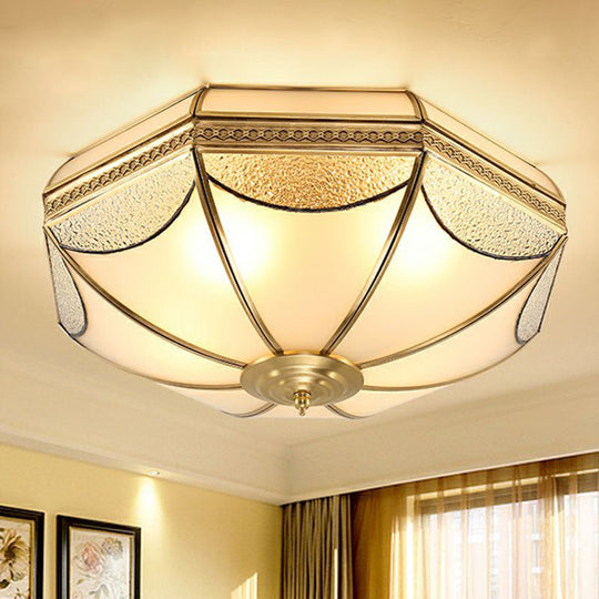 Sleek Dome Shaped Flush Mount Light With Simplicity Brass Finish Water And Frost Glass Flushmount