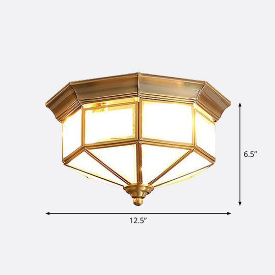 Frosted Glass Cap Ceiling Light With Brass Mount - Minimalist 2-Bulb Flush Fixture For Corridors
