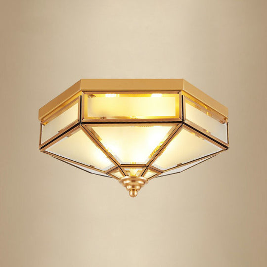 Frosted Glass Brass Hexagonal Ceiling Flush Light - Traditional Mount Lighting