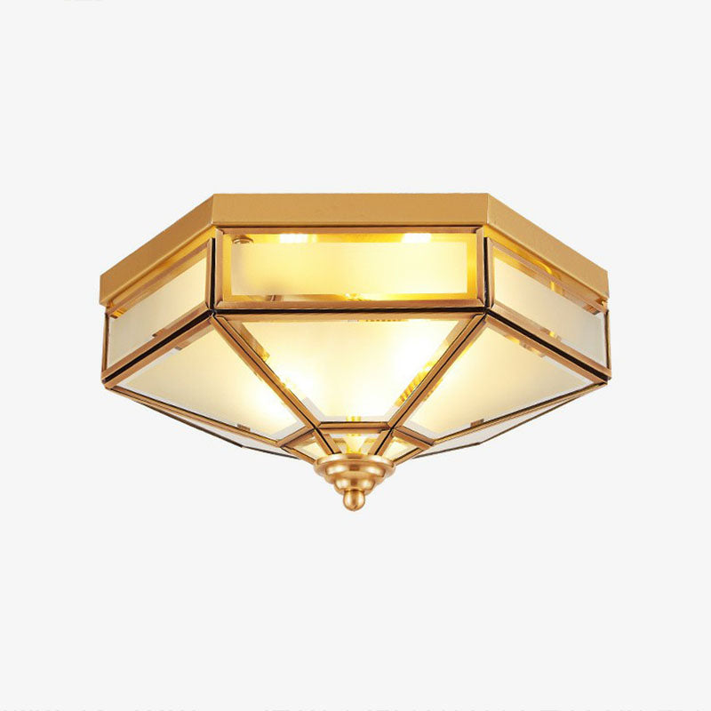 Frosted Glass Brass Hexagonal Ceiling Flush Light - Traditional Mount Lighting / 13