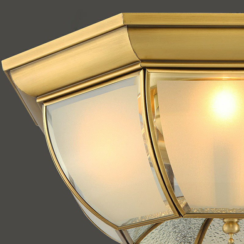 Brass Flushmount Light With Minimalist Bowl Shape & Frosted Glass Pane Sleek Ceiling Fixture