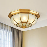 Brass Flush Mount Lamp With Frost Glass Dome Classic Bedroom Ceiling Lighting Fixture