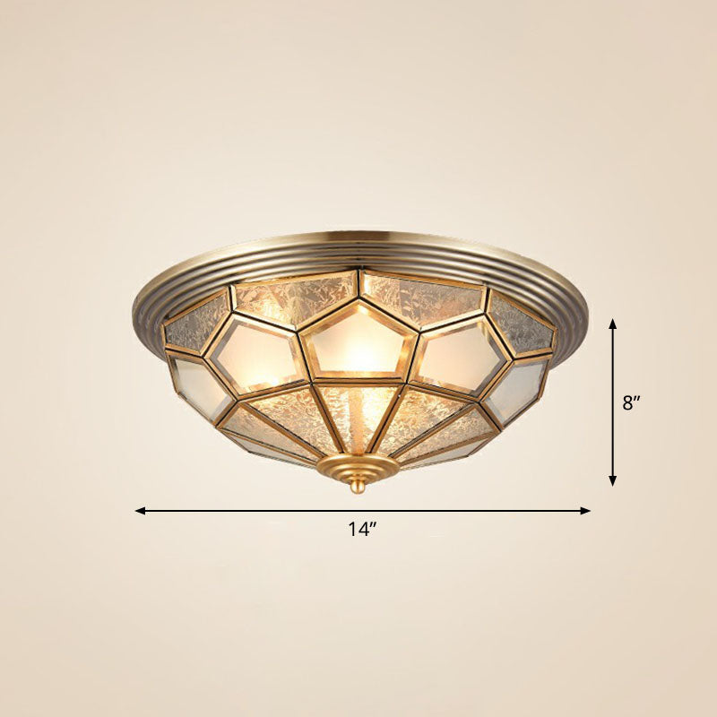 Colonial Style Dome Aisle Ceiling Light - Brass Flush Mount Lamp With Frosted Glass 3 /