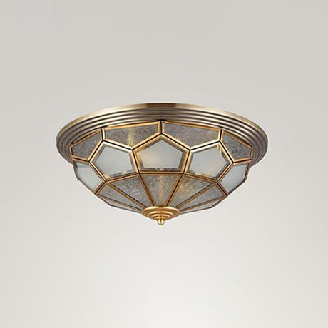 Colonial Style Dome Aisle Ceiling Light - Brass Flush Mount Lamp With Frosted Glass