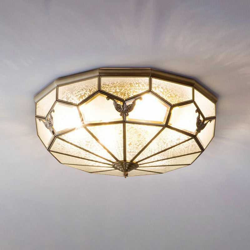 Vintage Brass Round Frosted Glass Flush - Mount Bedroom Ceiling Light Fixture