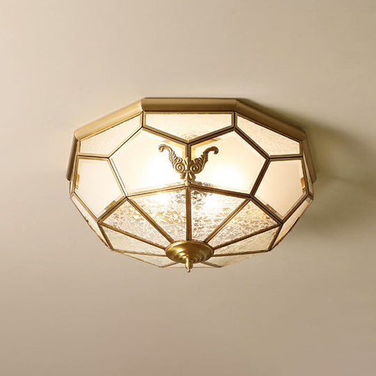 Vintage Brass Round Frosted Glass Flush-Mount Bedroom Ceiling Light Fixture / 18