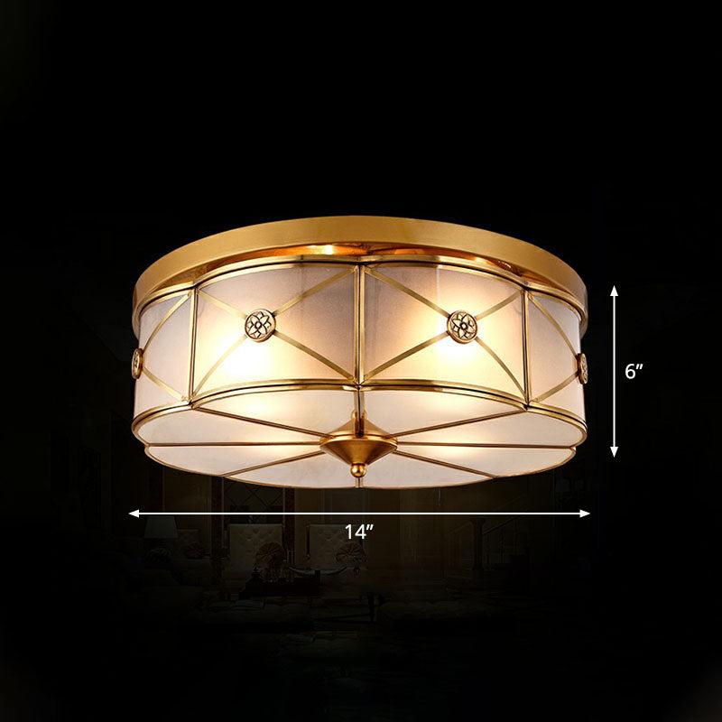 Traditional Brass Floral Water Glass Ceiling Flush Mount Light For Bedrooms / 14