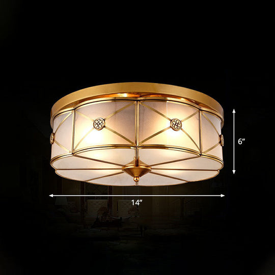 Traditional Brass Floral Water Glass Ceiling Flush Mount Light For Bedrooms / 14