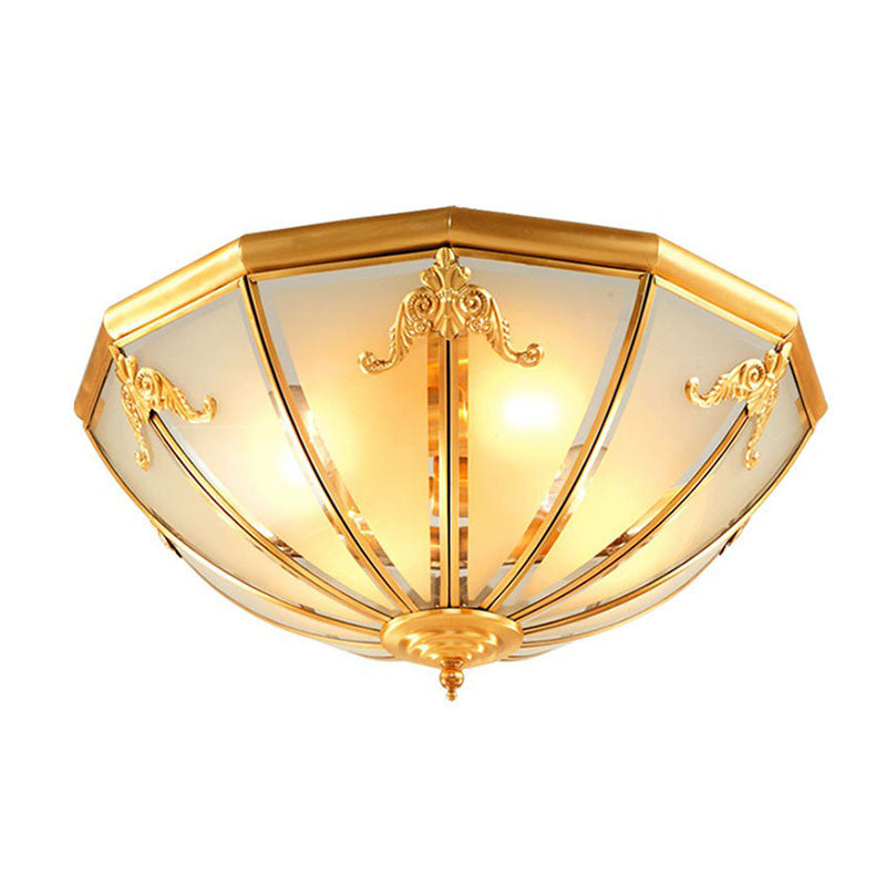 Colonial Style 3 - Light Hemispherical Brass Ceiling Light With Frosted White Glass - Flush Mount