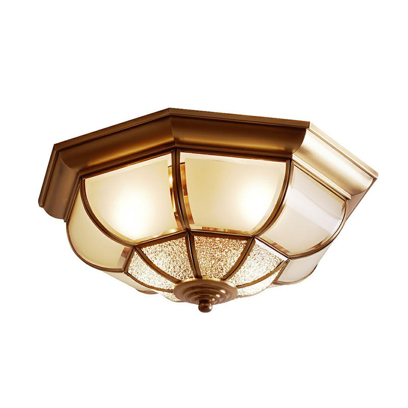 Traditional Octagon Ceiling Lamp With Bronze Finish & Frosted Glass For Kitchen