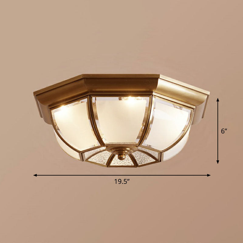 Traditional Octagon Ceiling Lamp With Bronze Finish & Frosted Glass For Kitchen / 19.5’