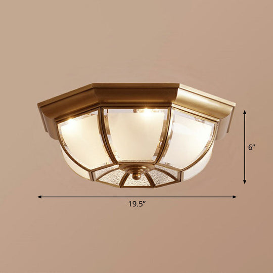 Traditional Octagon Ceiling Lamp With Bronze Finish & Frosted Glass For Kitchen / 19.5