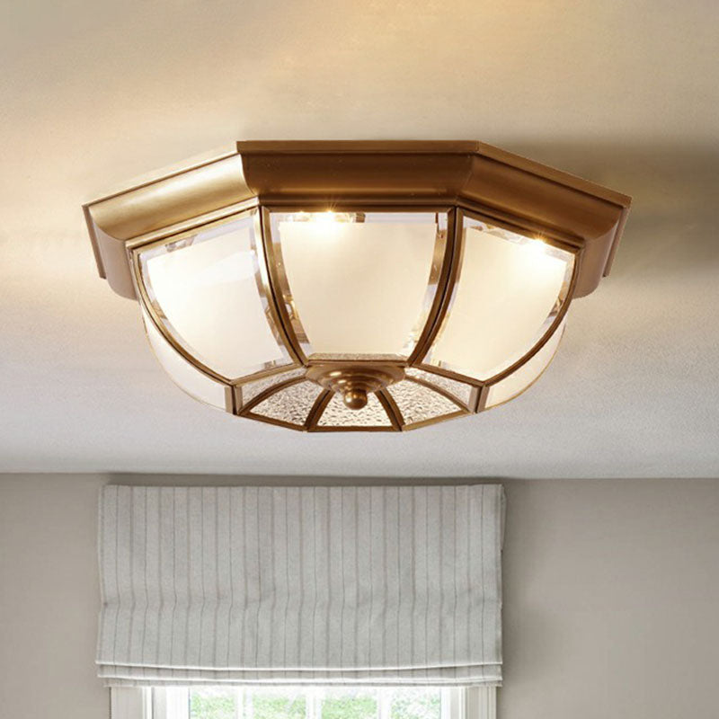 Traditional Octagon Ceiling Lamp With Bronze Finish & Frosted Glass For Kitchen