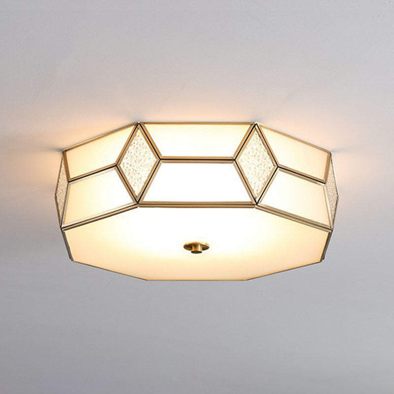 Minimalistic Brass Frost Glass Flush Mount Light For Bedroom: Geometric Ceiling Fixture Beige / 18’