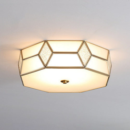 Minimalistic Brass Frost Glass Flush Mount Light For Bedroom: Geometric Ceiling Fixture Beige / 18
